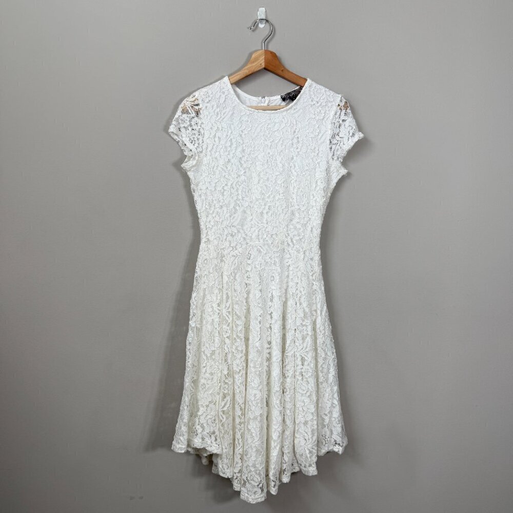 J. Gee Drop Waist Lace Mini Dress Womens Small White Bridal Bride to Be Cocktail - Picture 2 of 13
